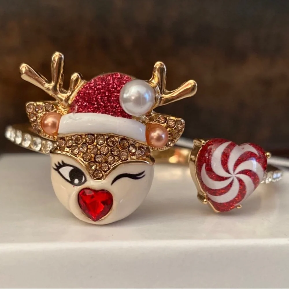 BETSEY JOHNSON Christmas Santa Baby Rudolph Red-Nose Reindeer Hinge Bracelet NWT